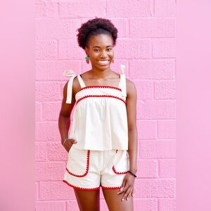 Boutique 2 Piece tank and short set cream with red embroidery size Small